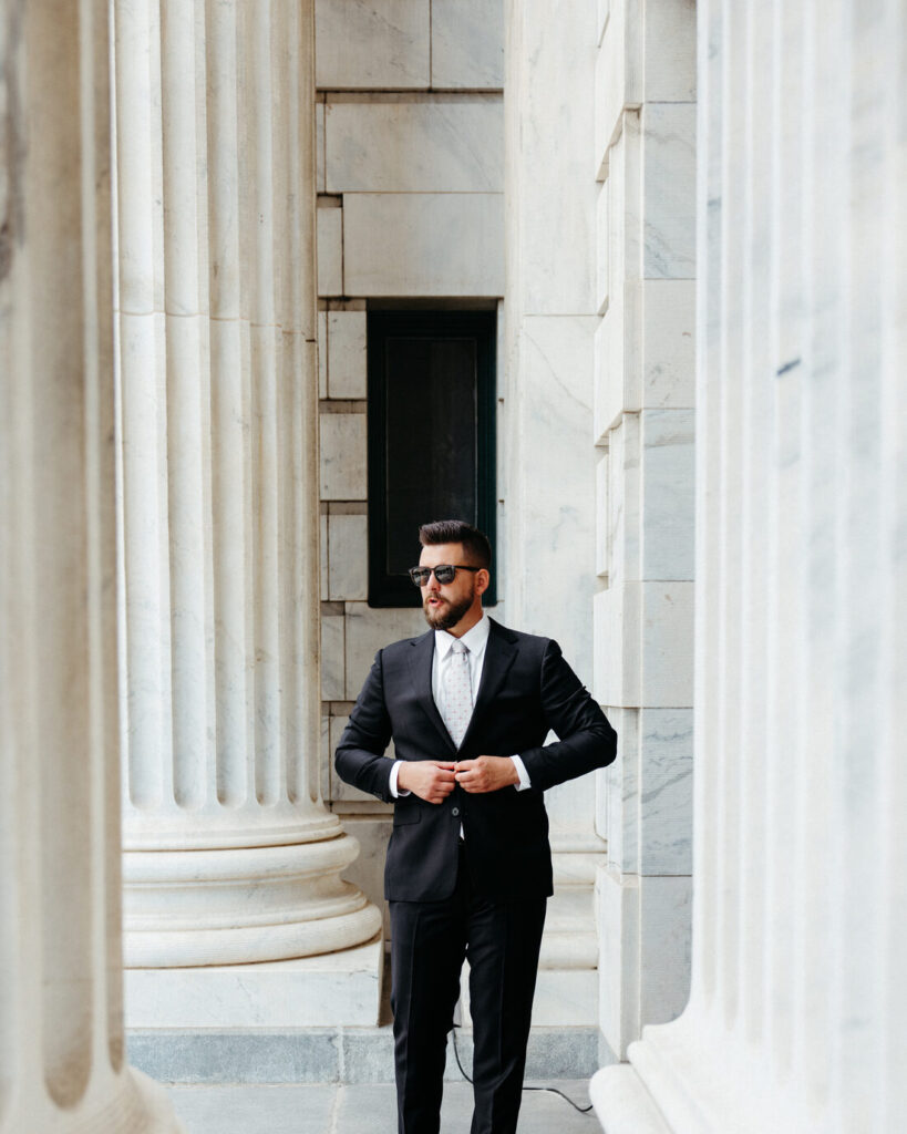 Attorney Tyler K. Vaughn outside a Tampa courthouse.
