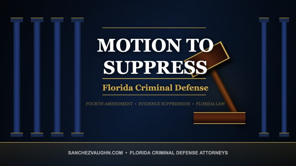 Courtroom gavel scene illustrating a motion to suppress in a Florida criminal case